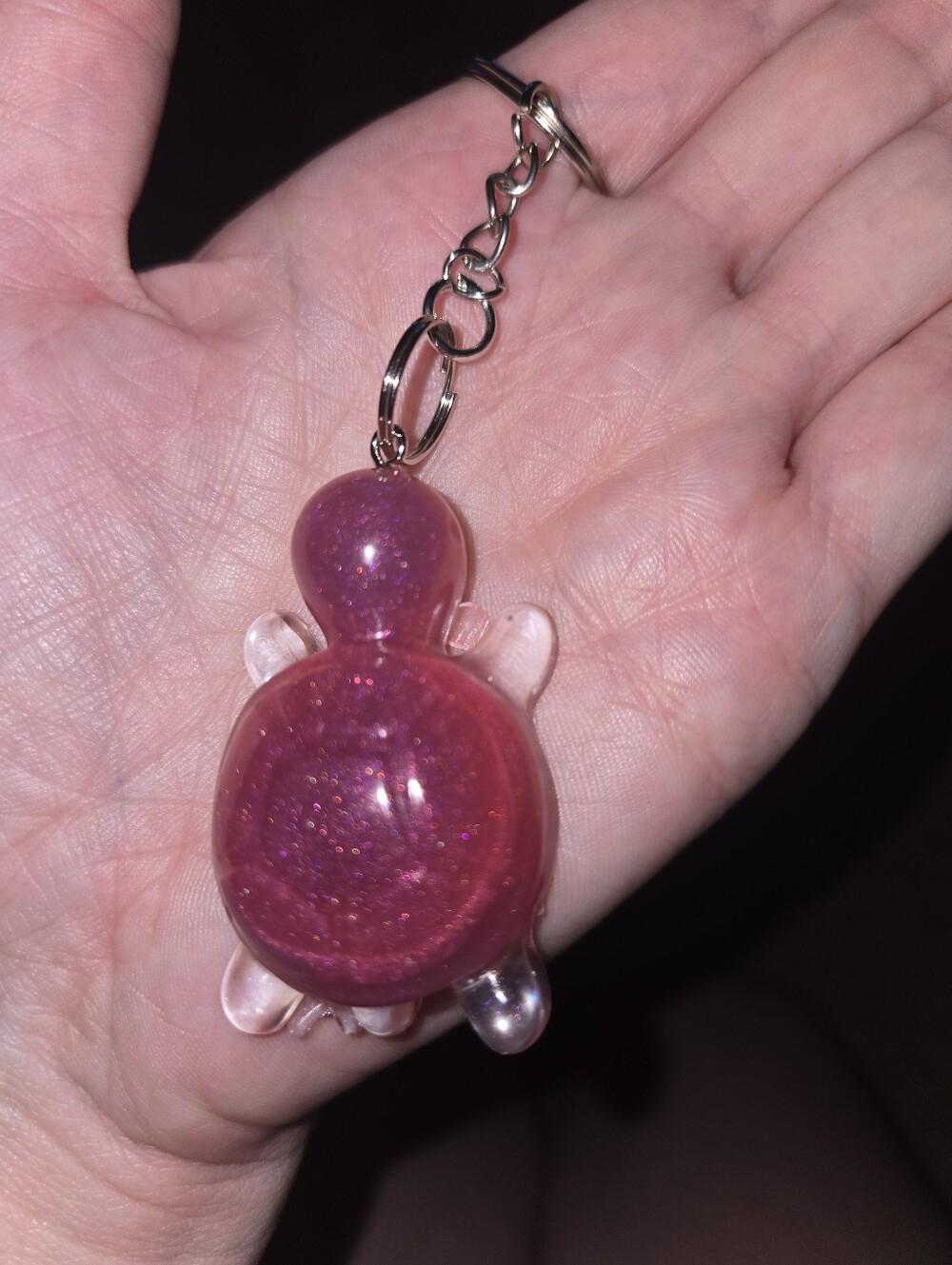 Handcrafted Turtle Keyring • Pink Purple Glitter Resin Charm 413